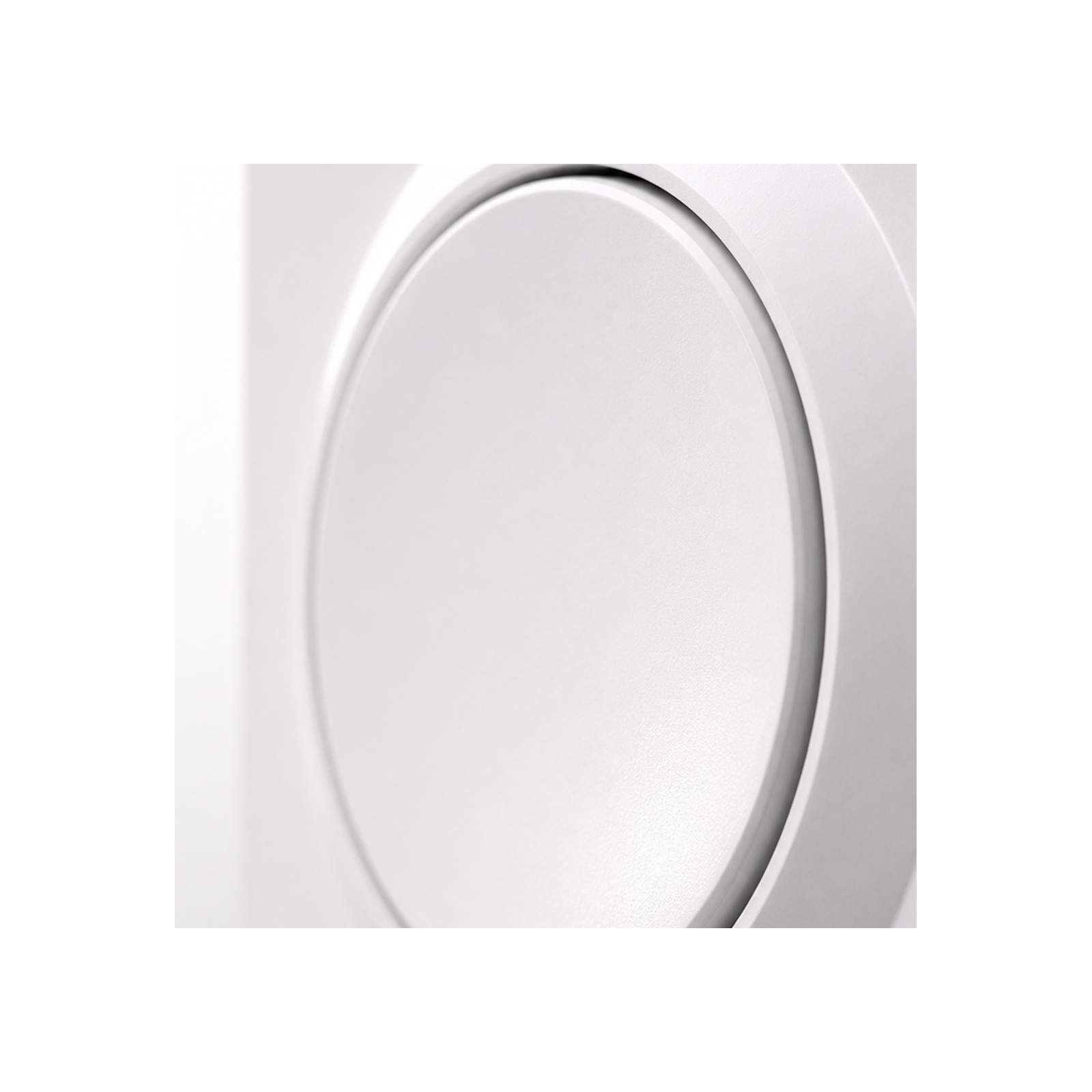Détail de la bague et du bouton rond du commutateur connecté Matter NéoSwitch Orb-Matter Pro blanc sur fond studio blanc.