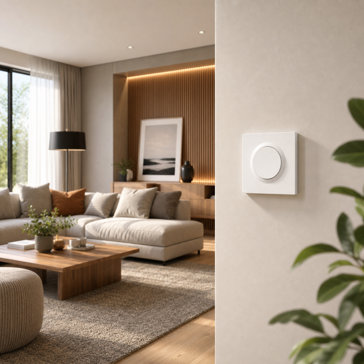 NéoSwitch Orb-Matter Pro installed on a modern living room wall