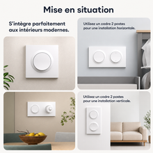 NéoSwitch Orb-Matter Pro, mise en situation dans plusieurs pièces avec interrupteur mural compact.