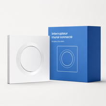 NéoSwitch Orb-Matter Pro, interrupteur mural connecté avec packaging bleu et design compact.