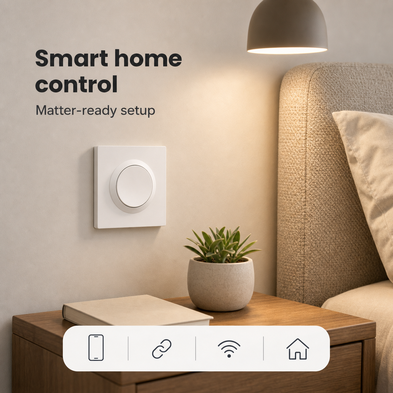 Bedroom smart home control scene with NéoSwitch Orb-Matter Pro