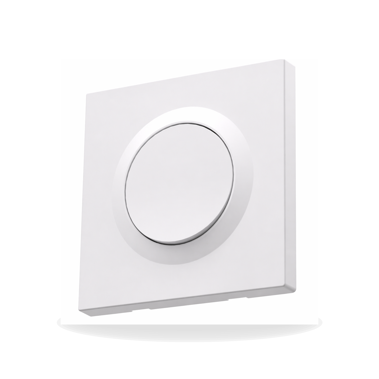 Commutateur connecté Matter NéoSwitch Orb-Matter Pro blanc en vue angle avec façade ronde sur fond studio blanc.