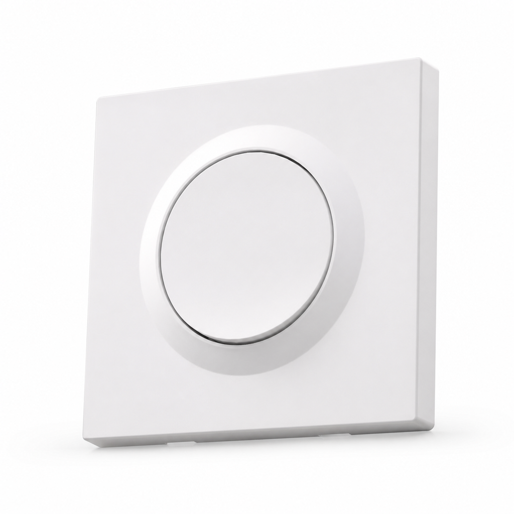 Studio packshot of NéoSwitch Orb-Matter Pro white round wall switch