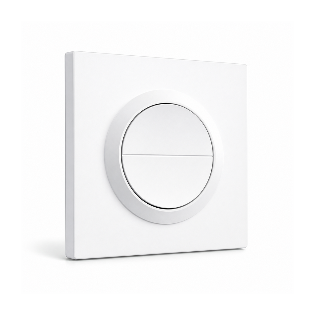 Interrupteur mural NéoSwitch Orb-Zigbee Dual Pro 16A blanc en vue angle sur fond blanc.