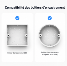 NéoSwitch Orb-Zigbee Dual Pro compatible avec les boîtiers d'encastrement 80 mm et les boîtiers européens 60 mm.