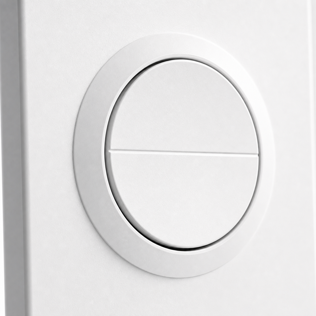 Close-up detail of white round dual-button smart wall switch