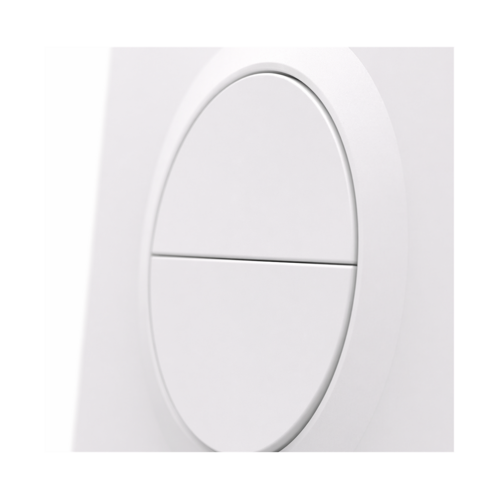 Détail du bouton double canal de l’interrupteur NéoSwitch Orb-Zigbee Dual Pro blanc sur fond blanc.