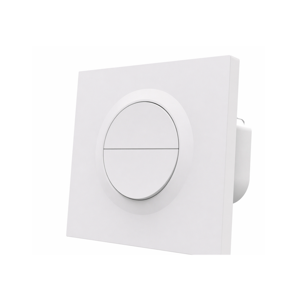 Interrupteur mural NéoSwitch Orb-Zigbee Dual Pro double canal blanc sur fond blanc.