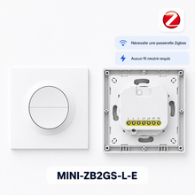 NéoSwitch Orb-Zigbee Dual Pro MINI-ZB2GS-L-E, interrupteur mural intelligent double sans neutre avec module arrière.