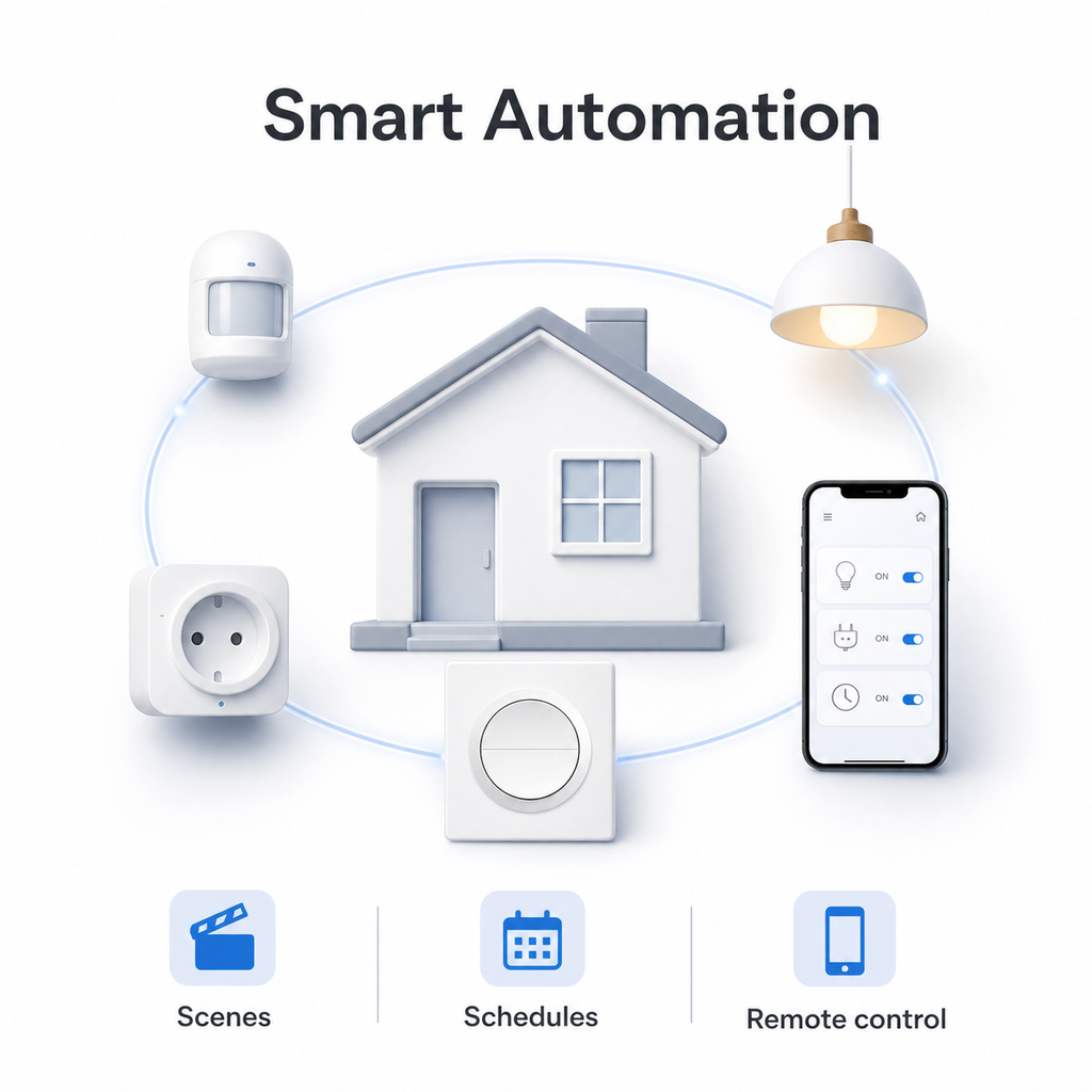 Smart automation visual for NéoSwitch Orb-Zigbee Dual Pro with scenes, schedules and remote control
