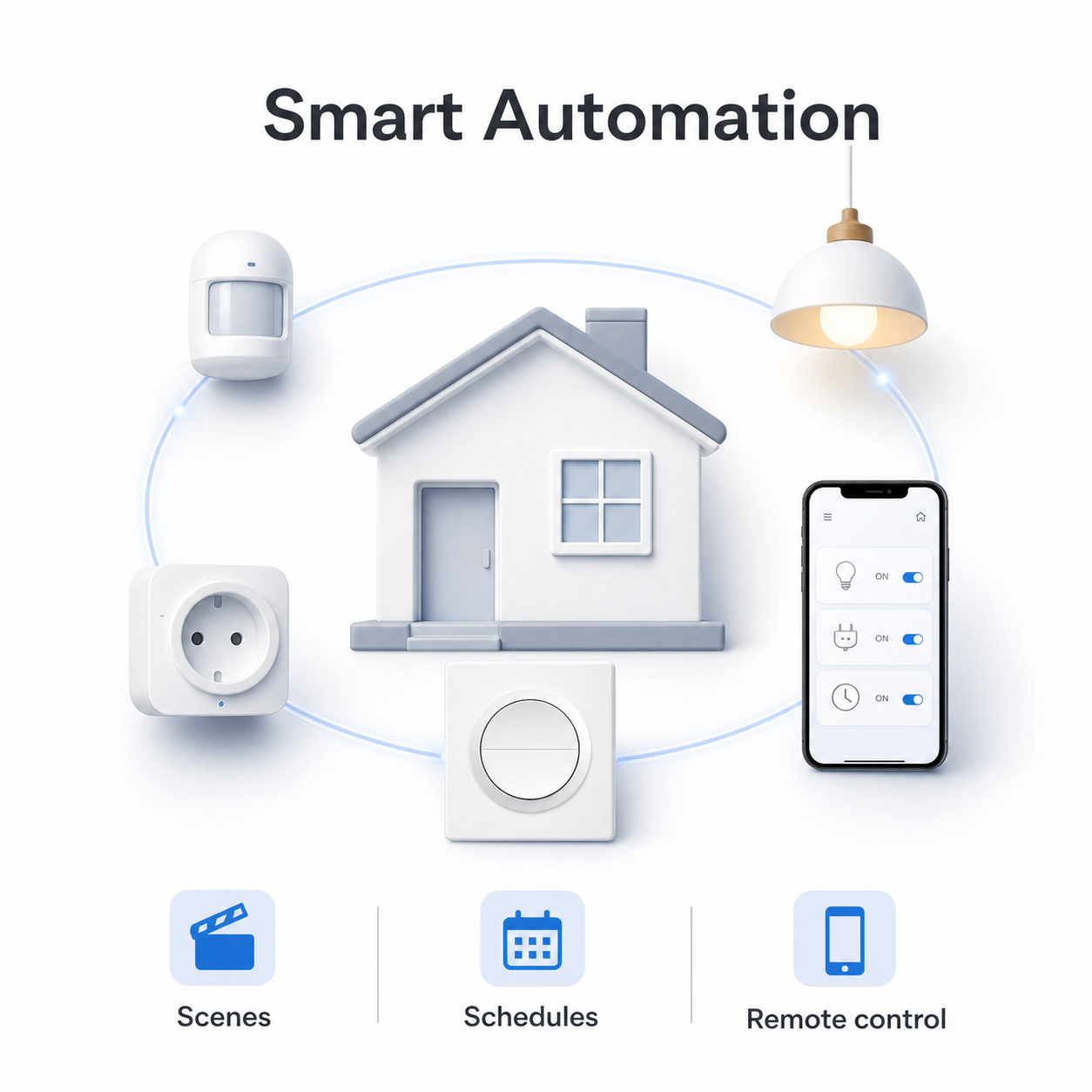 Smart automation visual for NéoSwitch Orb-Zigbee Dual Pro with scenes, schedules and remote control