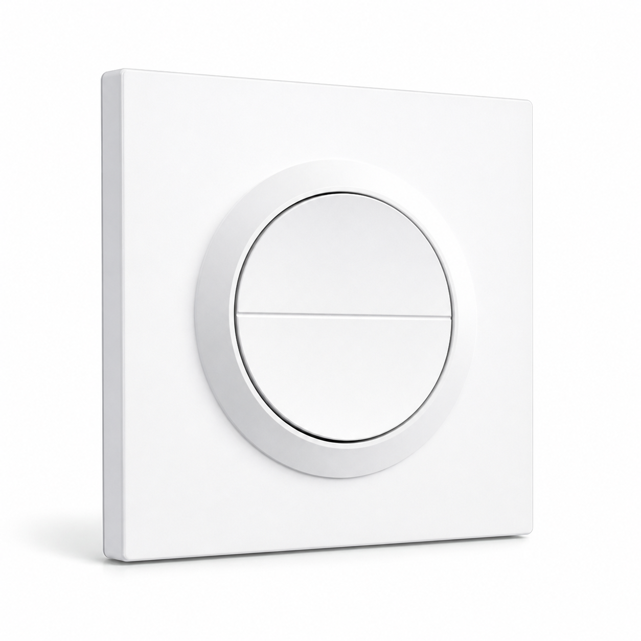 Studio angled packshot of white round dual-button Zigbee smart wall switch