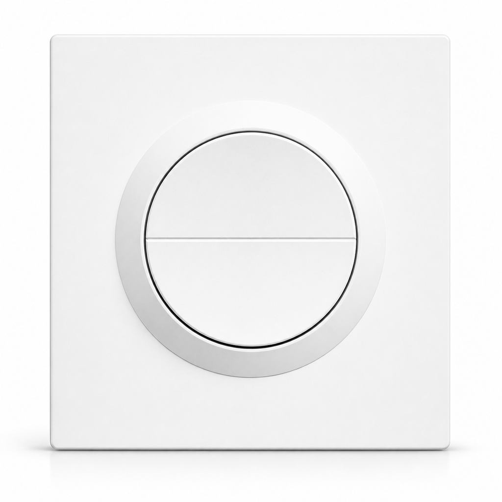 Front studio packshot of white round dual-button Zigbee smart wall switch