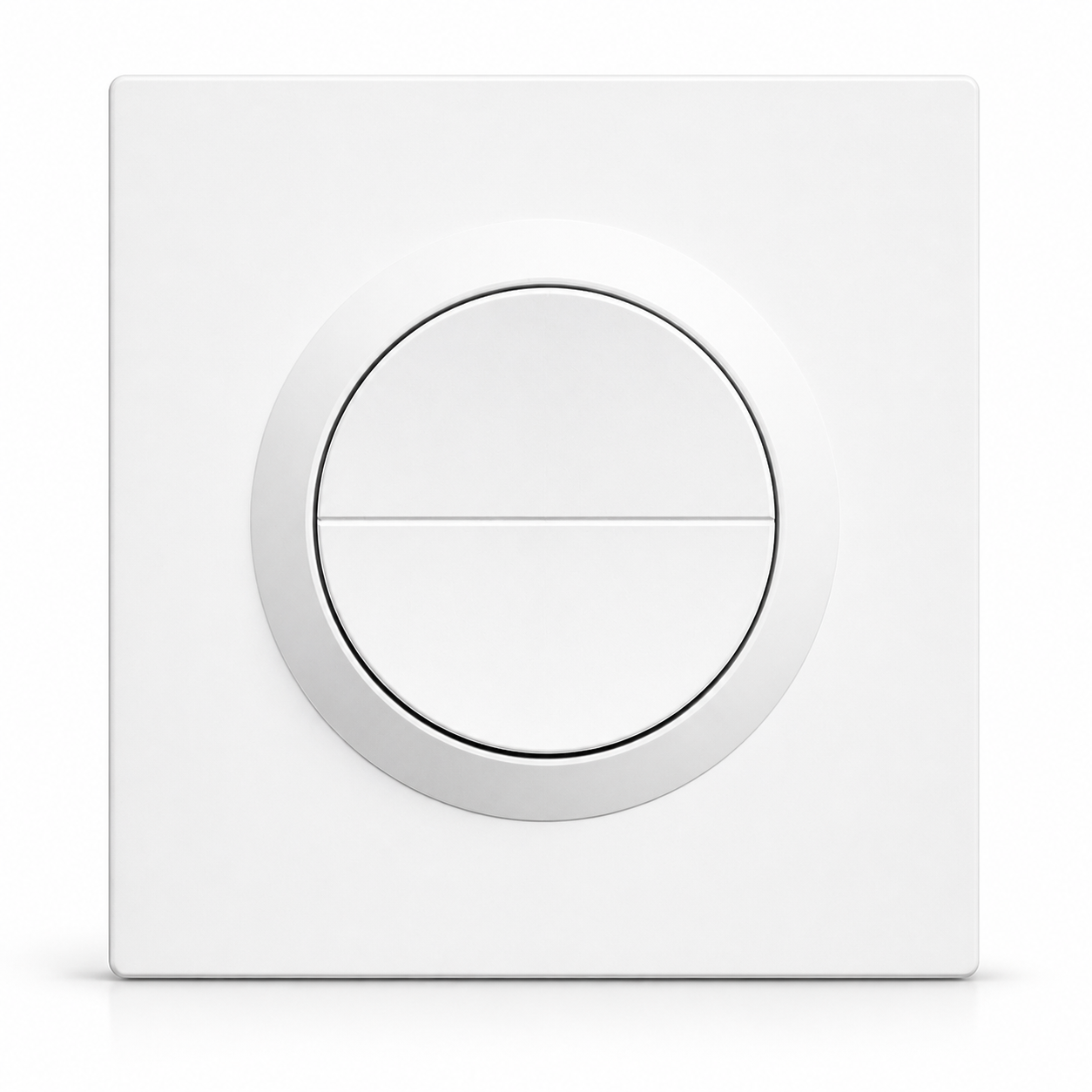 Front studio packshot of white round dual-button Zigbee smart wall switch