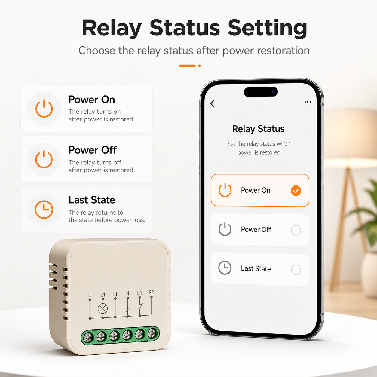 Relay status setting screen for mini smart switch module