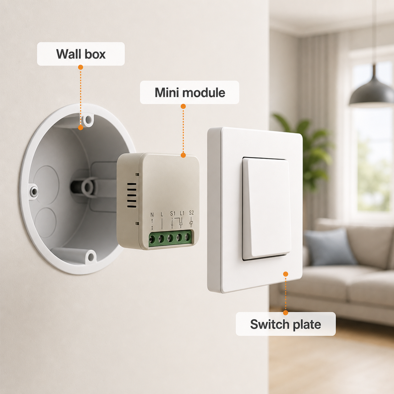 Wall box installation concept for mini smart switch module