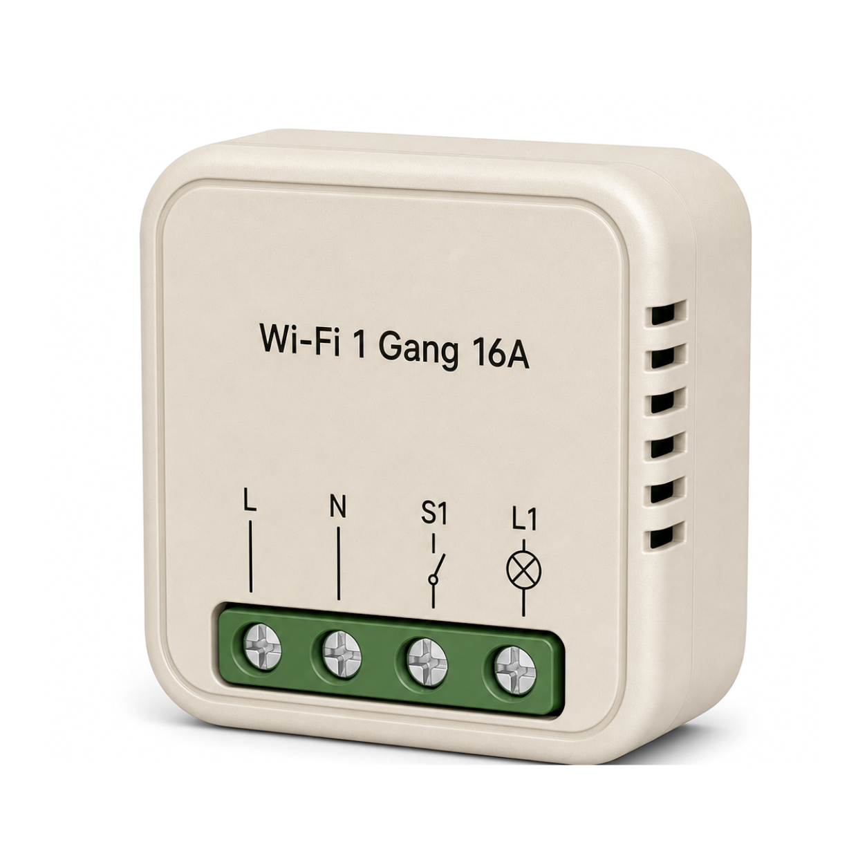 Module interrupteur connecté Wi-Fi 1 circuit 16A NéoSwitch Ring Mini Comfort sur fond blanc