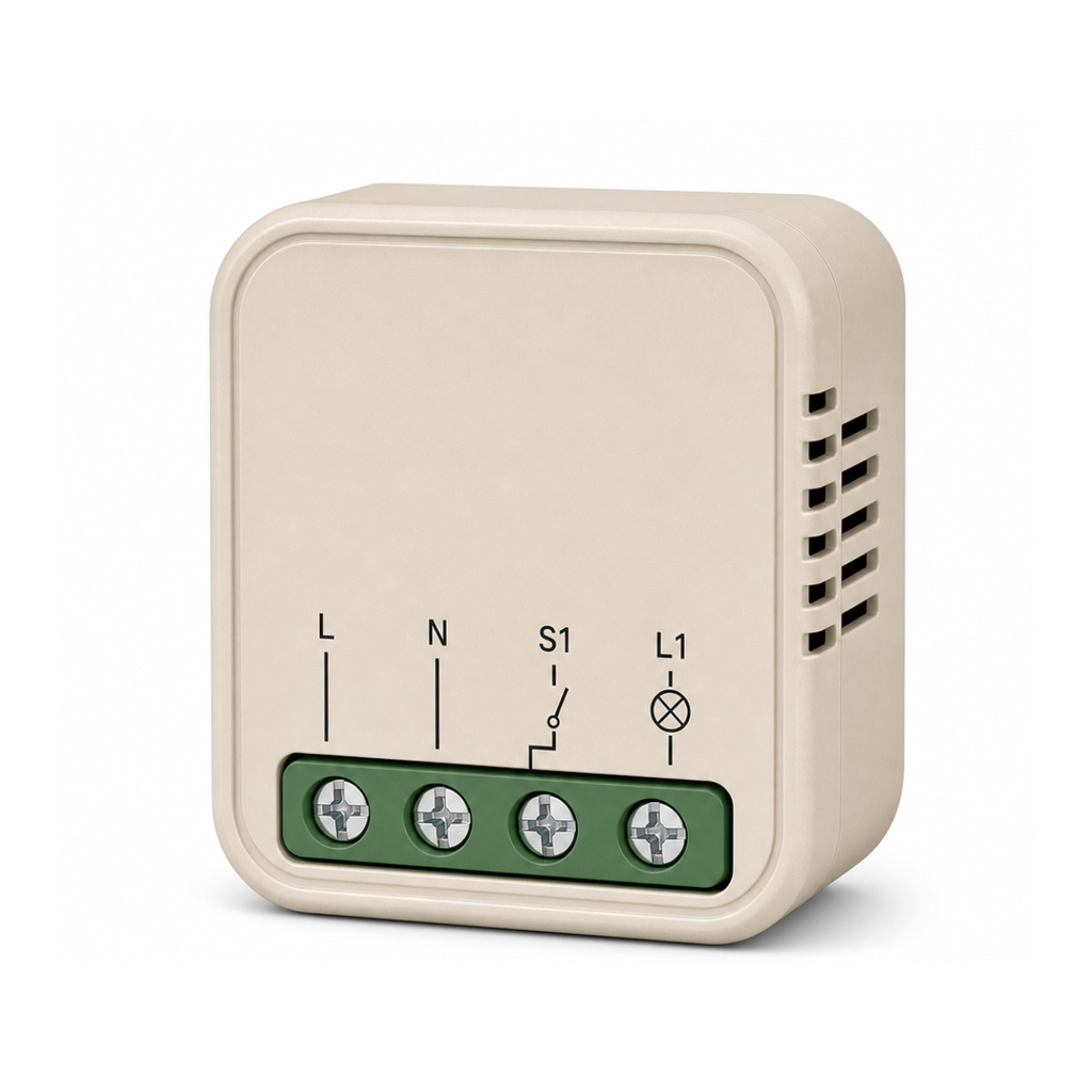 Module interrupteur connecté Wi-Fi 1 circuit NéoSwitch Ring Mini Comfort sur fond blanc