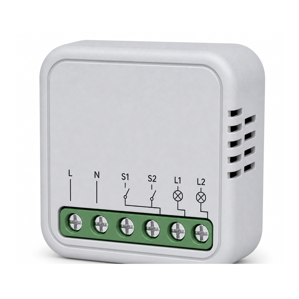 Module variateur connecté ZigBee 2 circuits NéoSwitch Ring Mini Comfort sur fond blanc