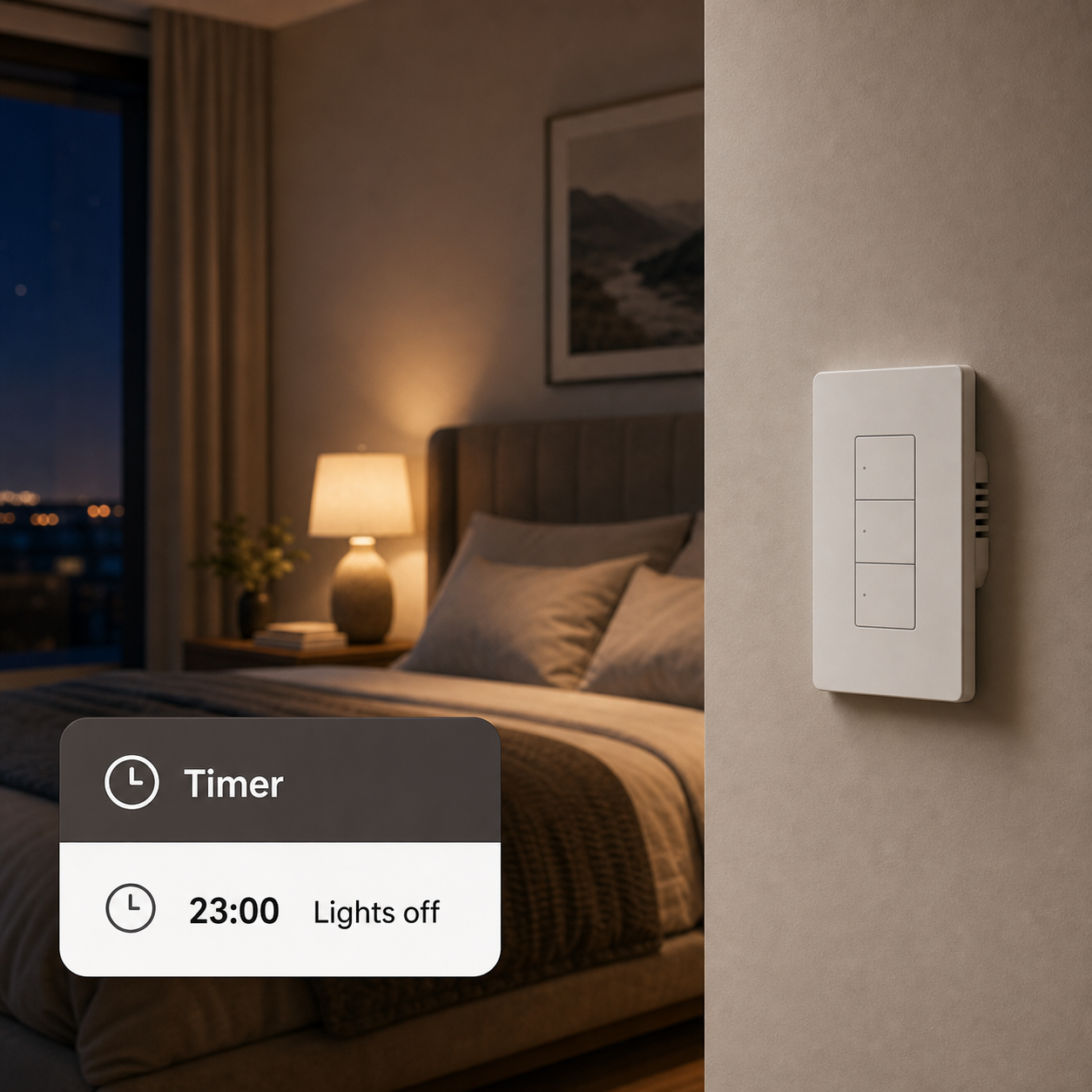 Bedroom timer scene with ZBM5 Pro smart wall switch and scheduled lights off