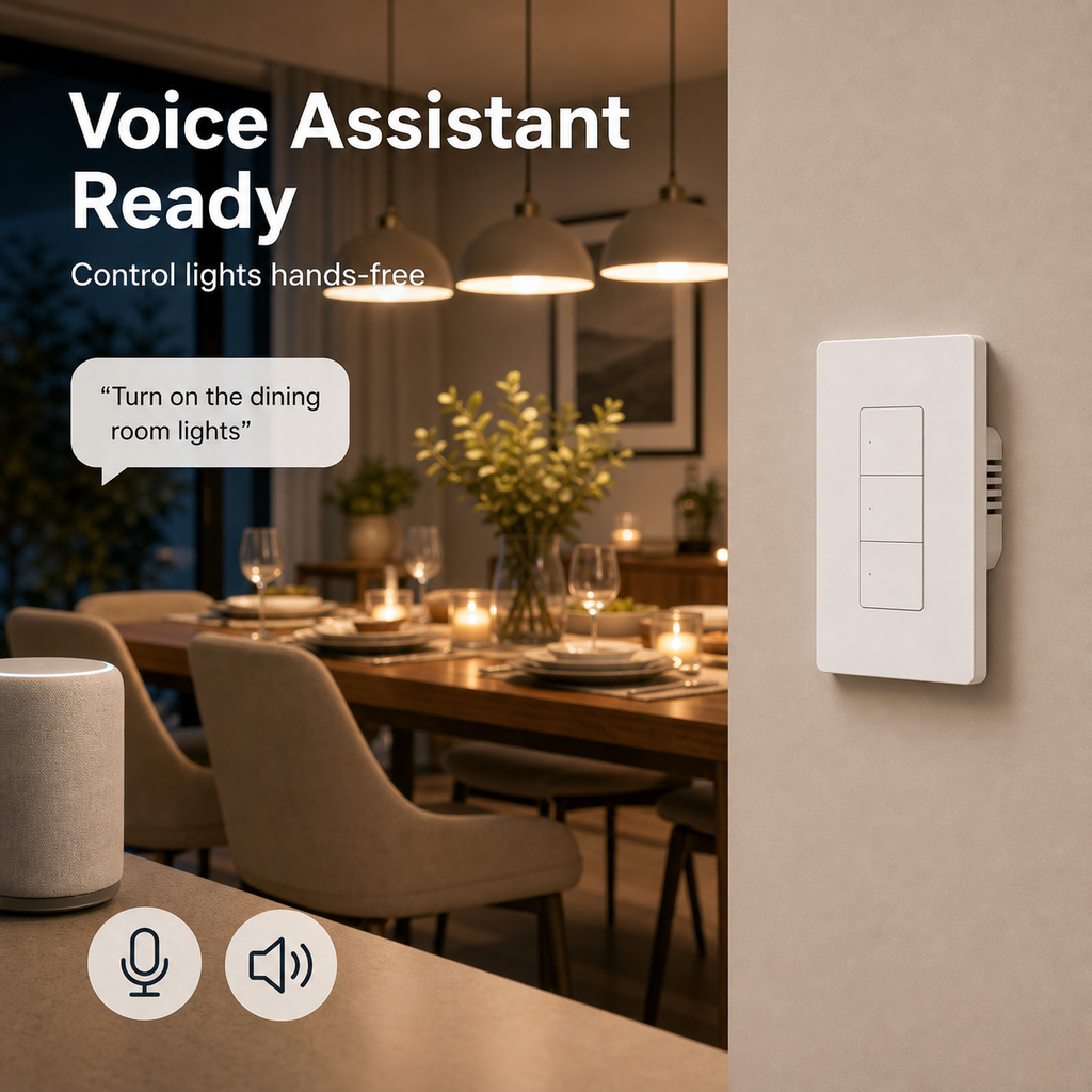 Generic voice assistant scene for ZBM5 Pro wall switch in a dining room