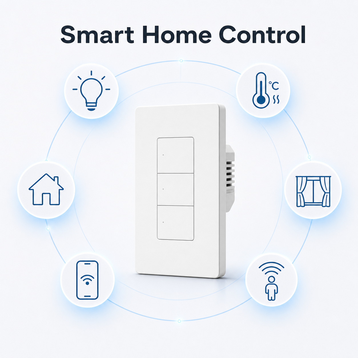 Smart home control visual for white ZBM5 Pro Zigbee wall switch with generic device icons