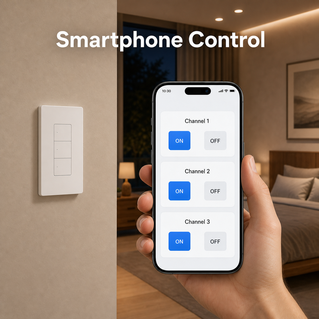 Smartphone control interface for ZBM5 Pro three-channel wall switch