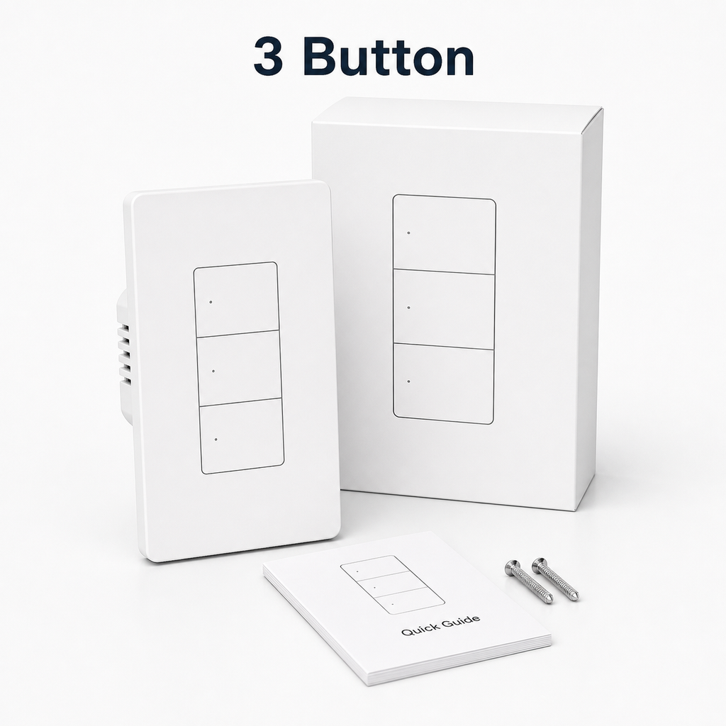 Three-button ZBM5 Pro US-format wall switch variant with neutral packaging