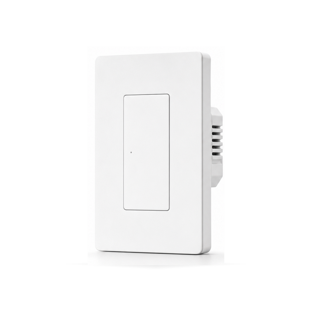 Interrupteur mural Zigbee NéoSwitch ZBM5 Pro blanc un canal au format US sur fond studio blanc.