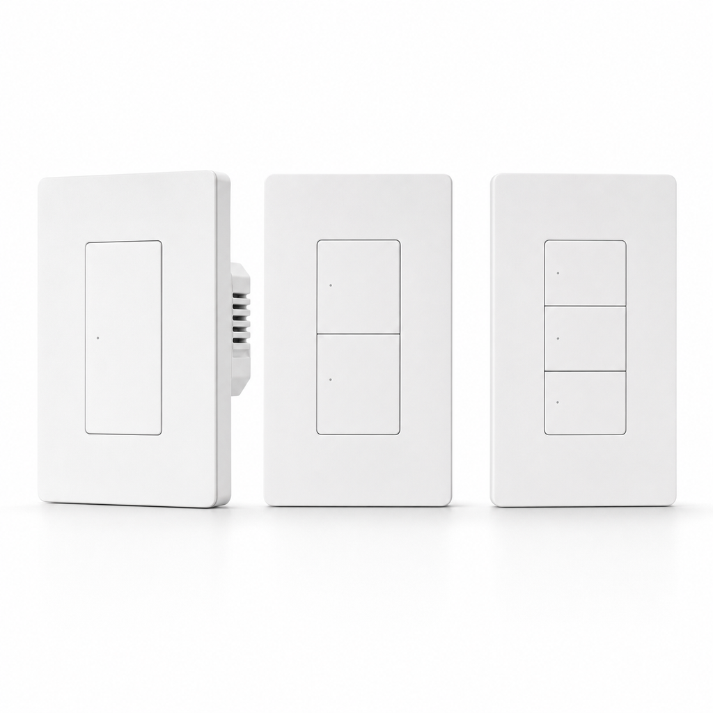 Studio range of ZBM5 Pro US-format smart wall switches with one, two and three button variants