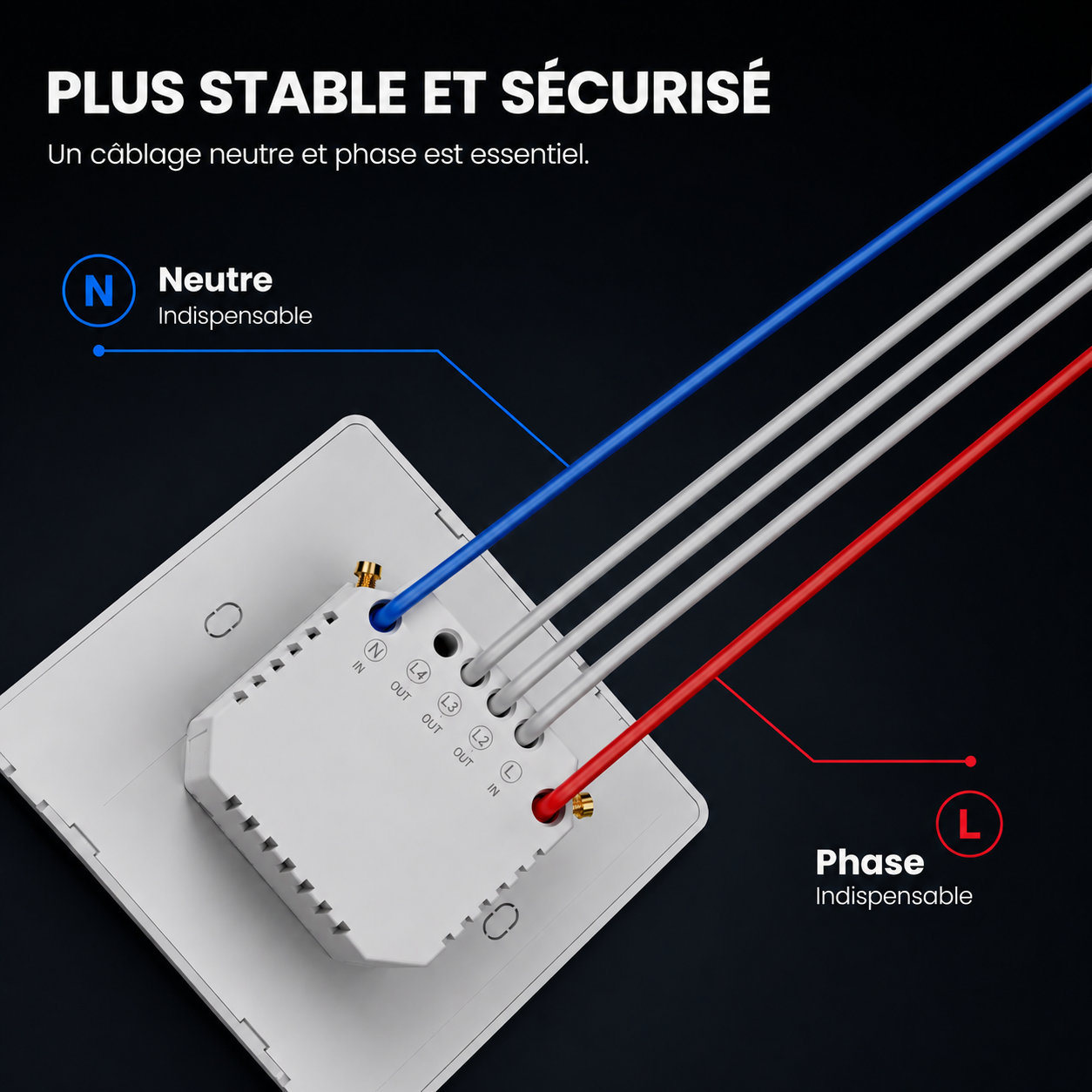 NéoTab Comfort, interrupteur Zigbee avec câblage neutre et phase pour une installation plus stable et sécurisée