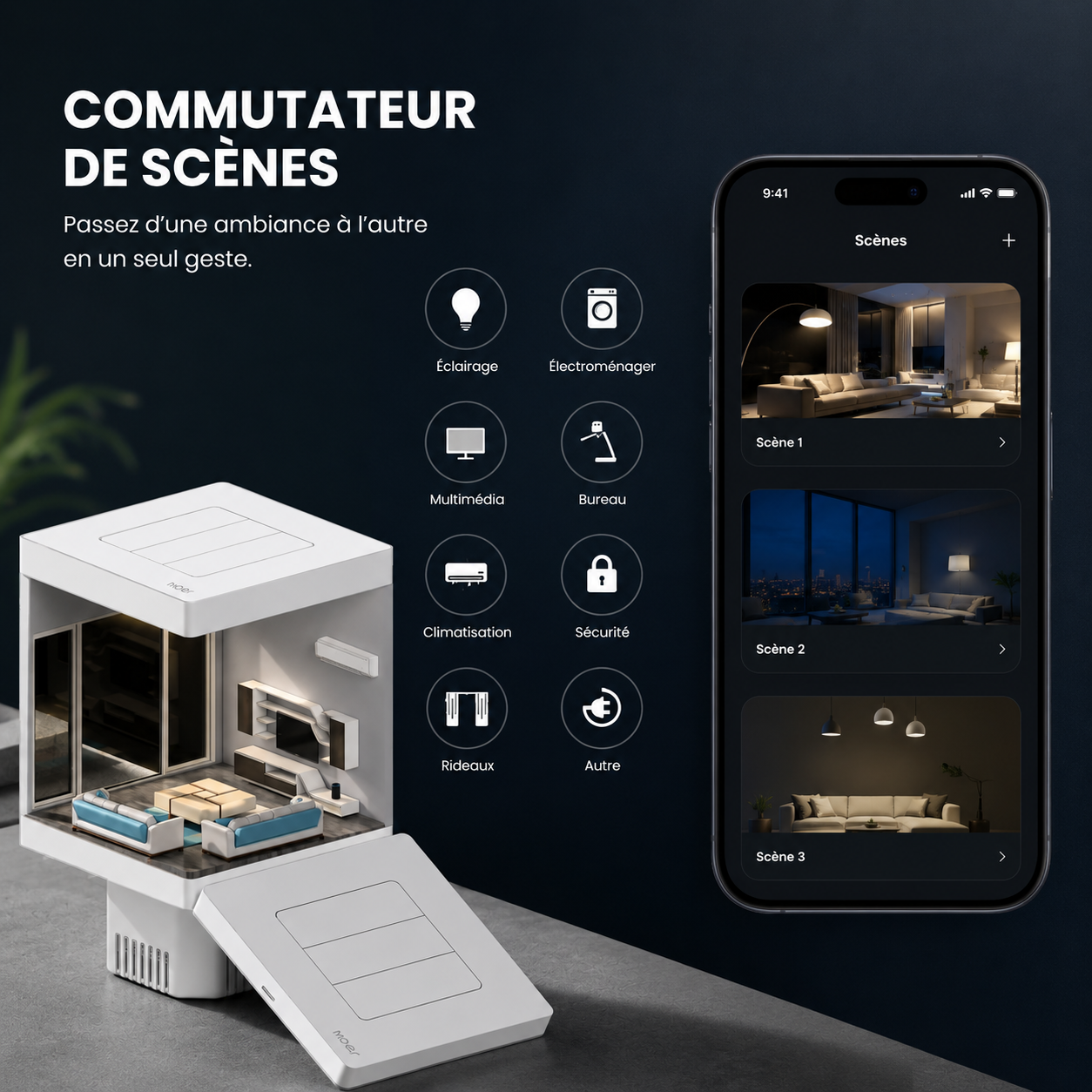 NéoTab Comfort, commutateur de scènes pour passer d'une ambiance à l'autre depuis l'application domotique