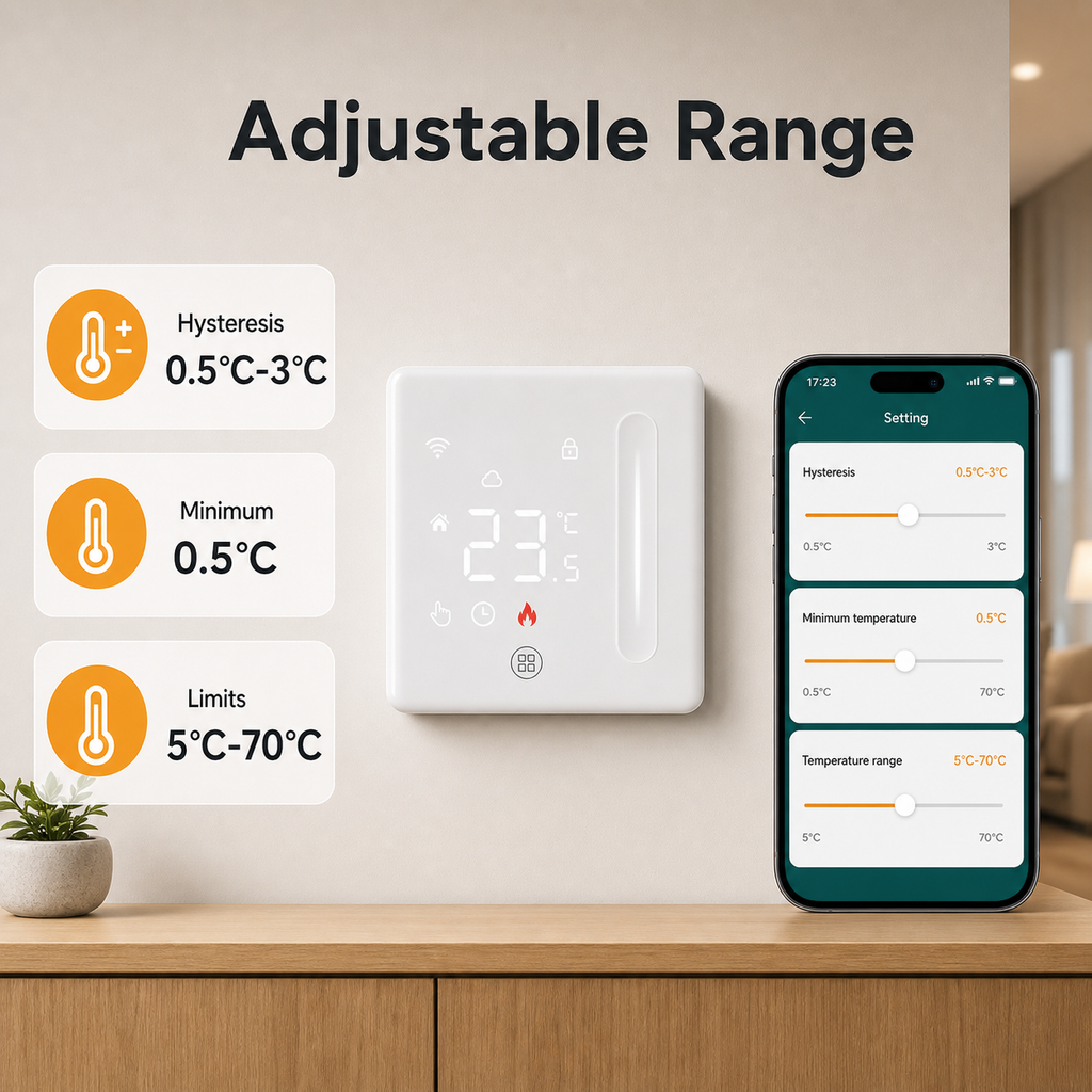 Adjustable temperature range interface for thermostat