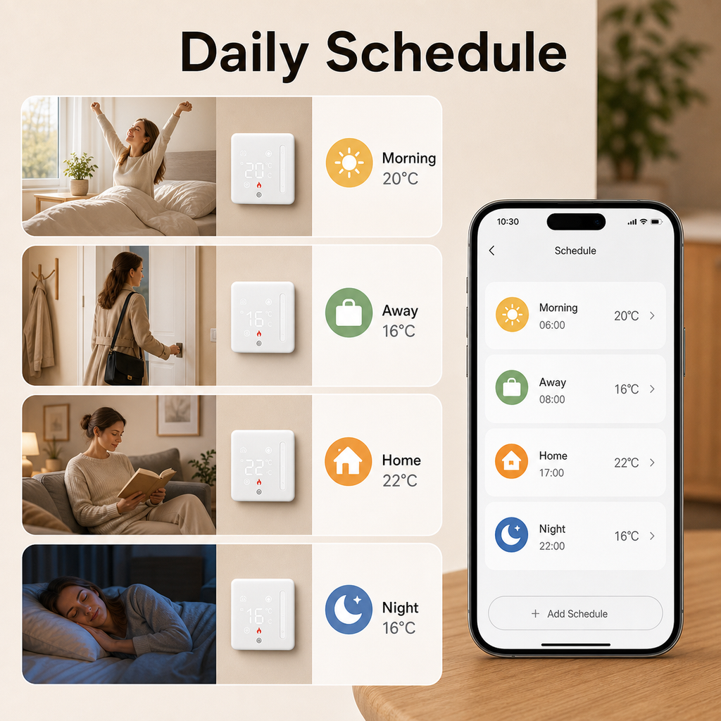 Daily schedule scenes for Wi-Fi thermostat