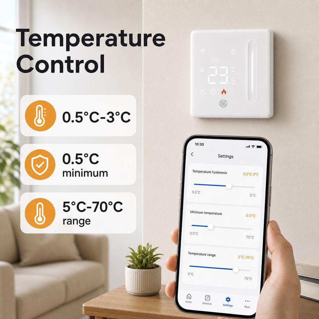 Temperature range controls for Wi-Fi thermostat
