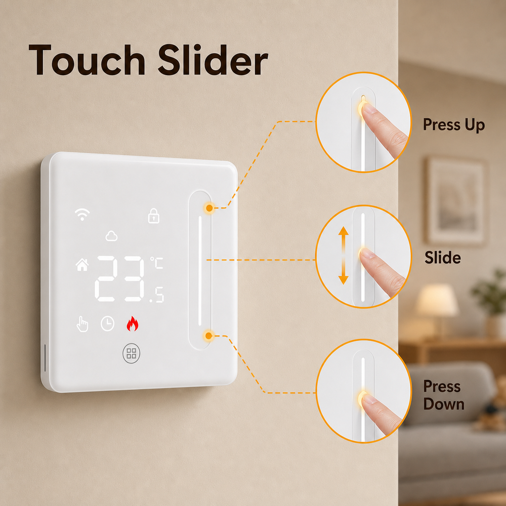 Touch slider detail for Wi-Fi floor thermostat