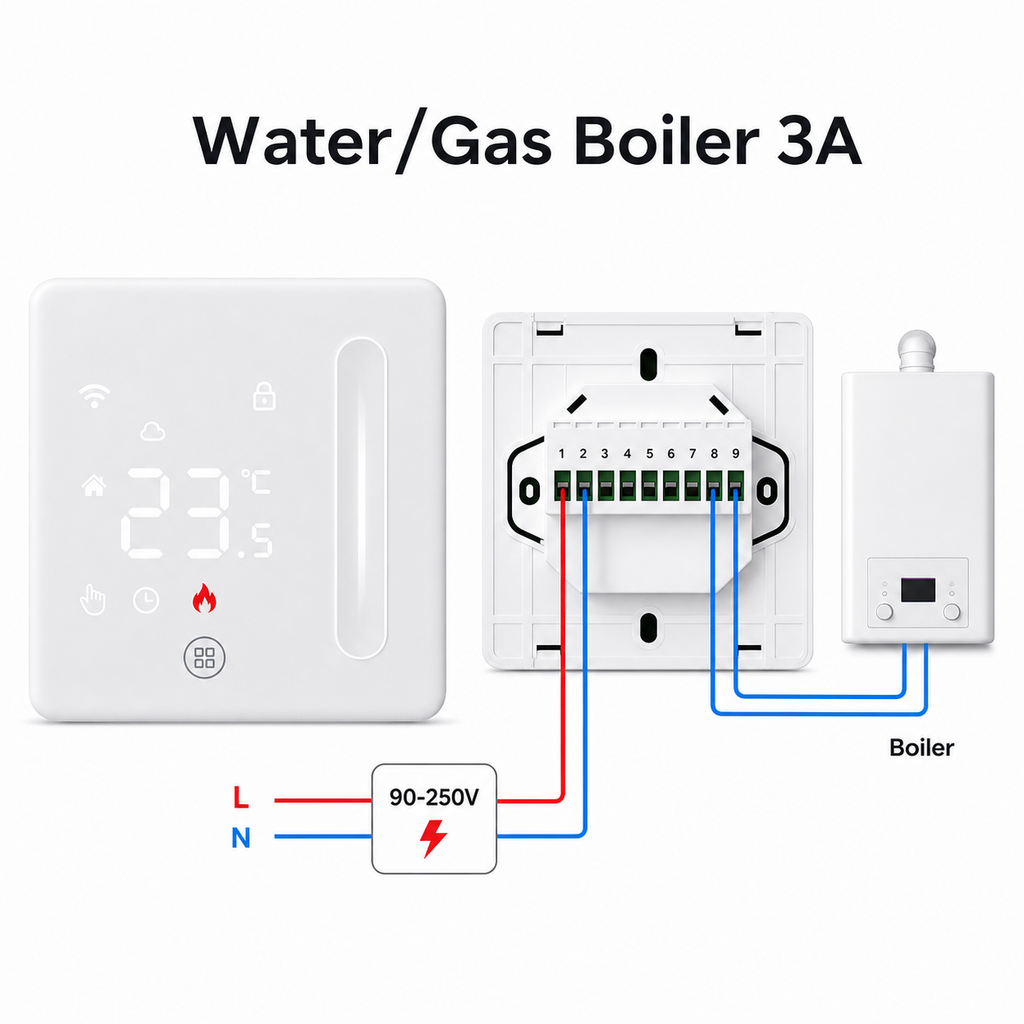 Water/gas boiler 3A thermostat variant with wiring
