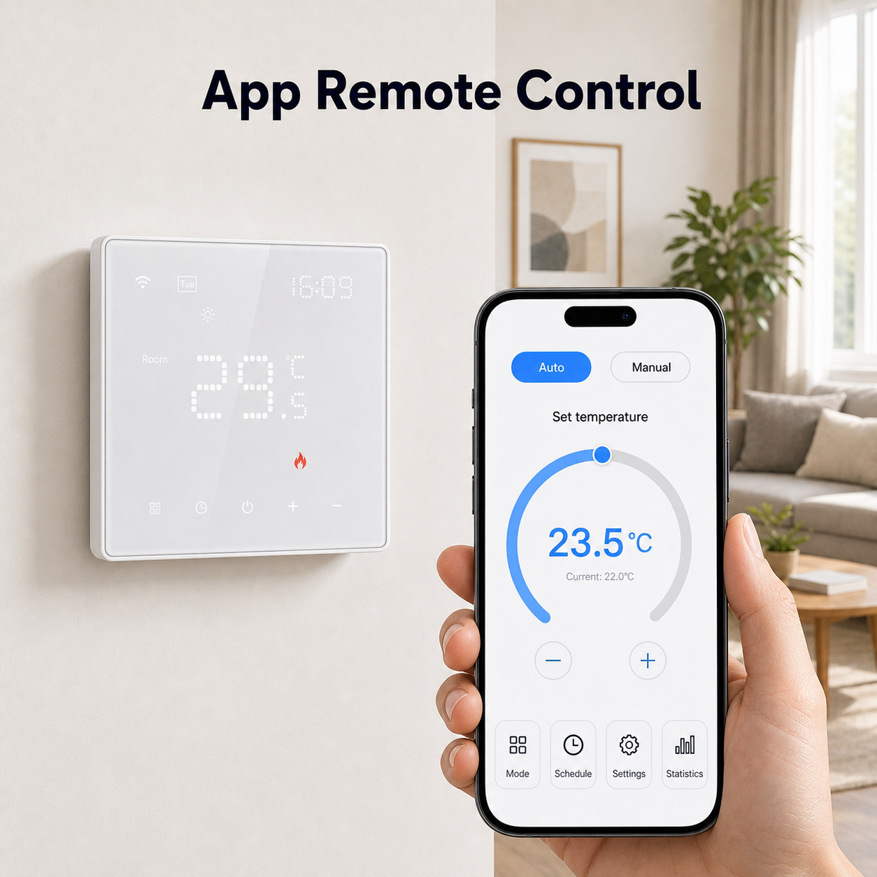 App remote control interface for WiFi smart thermostat