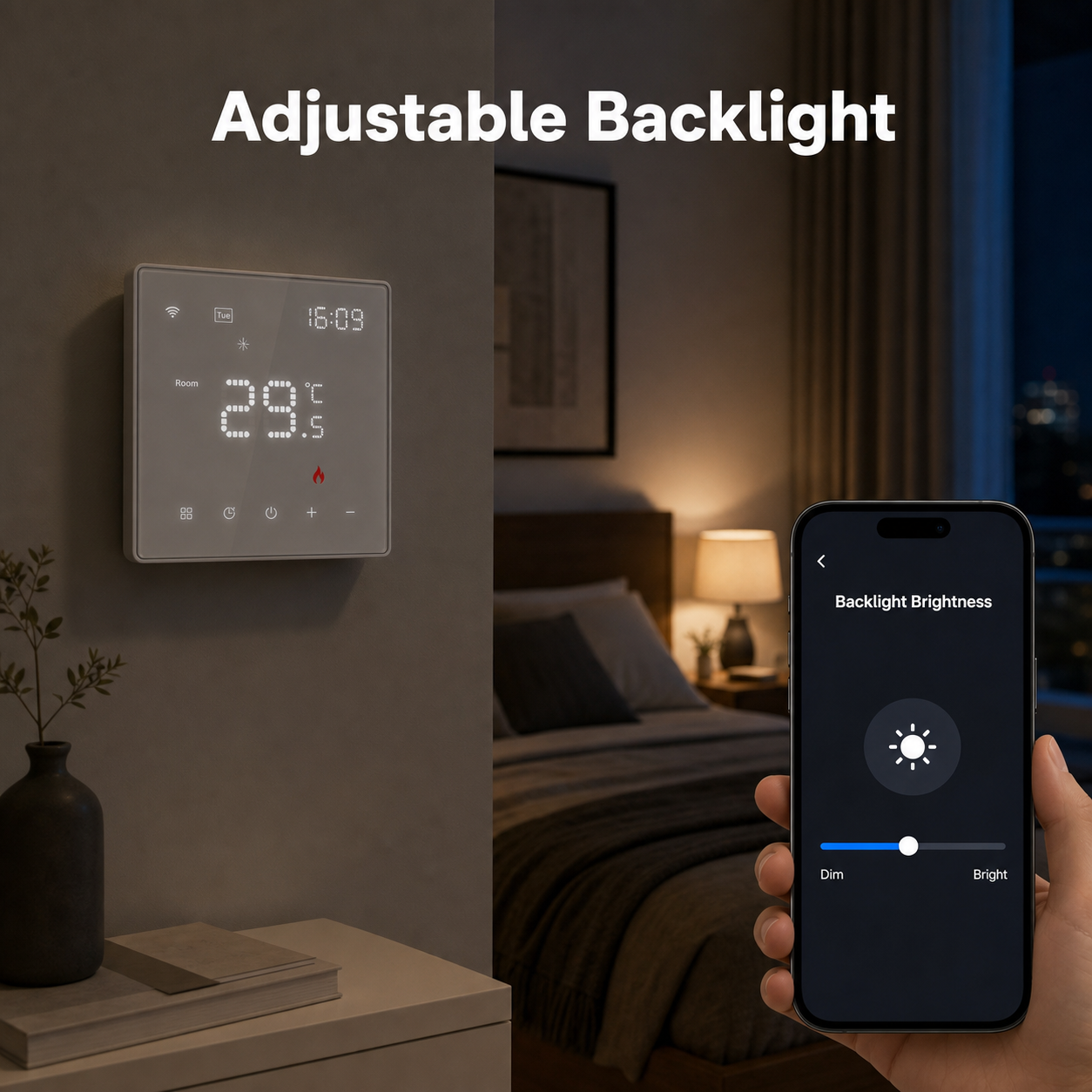 Adjustable backlight feature for WiFi smart thermostat