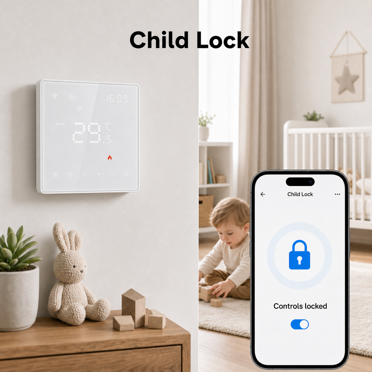 Child lock feature for WiFi smart thermostat
