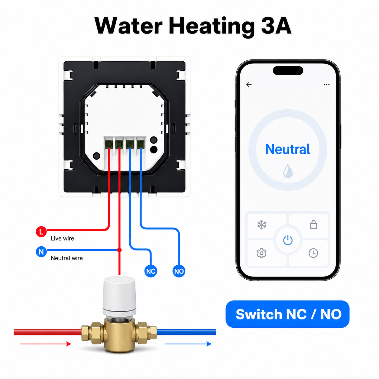 Water heating 3A NC NO switch wiring for WiFi thermostat