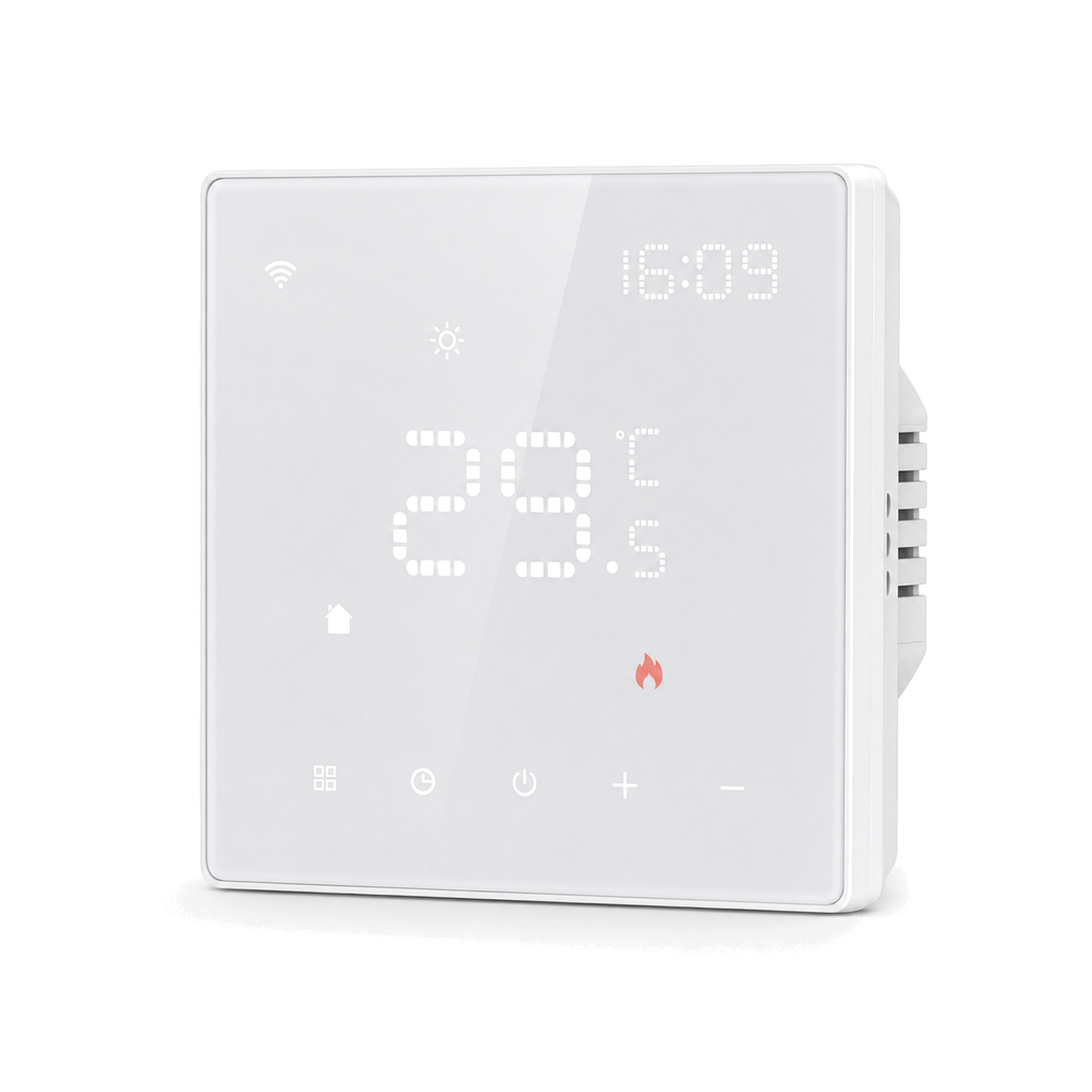 Thermostat Wi-Fi pour chaudière eau gaz sur fond blanc