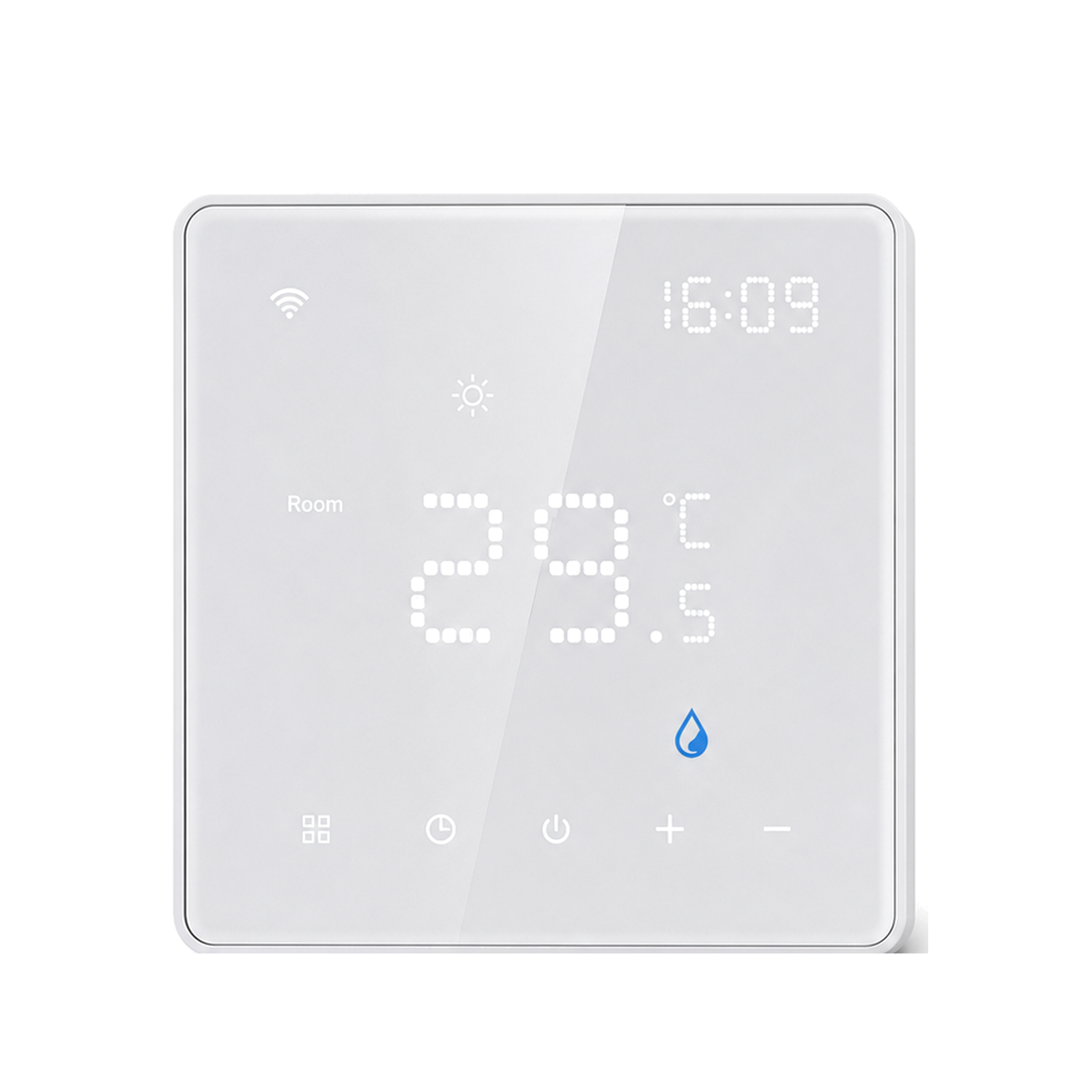 Thermostat Wi-Fi pour chauffage à eau sur fond blanc