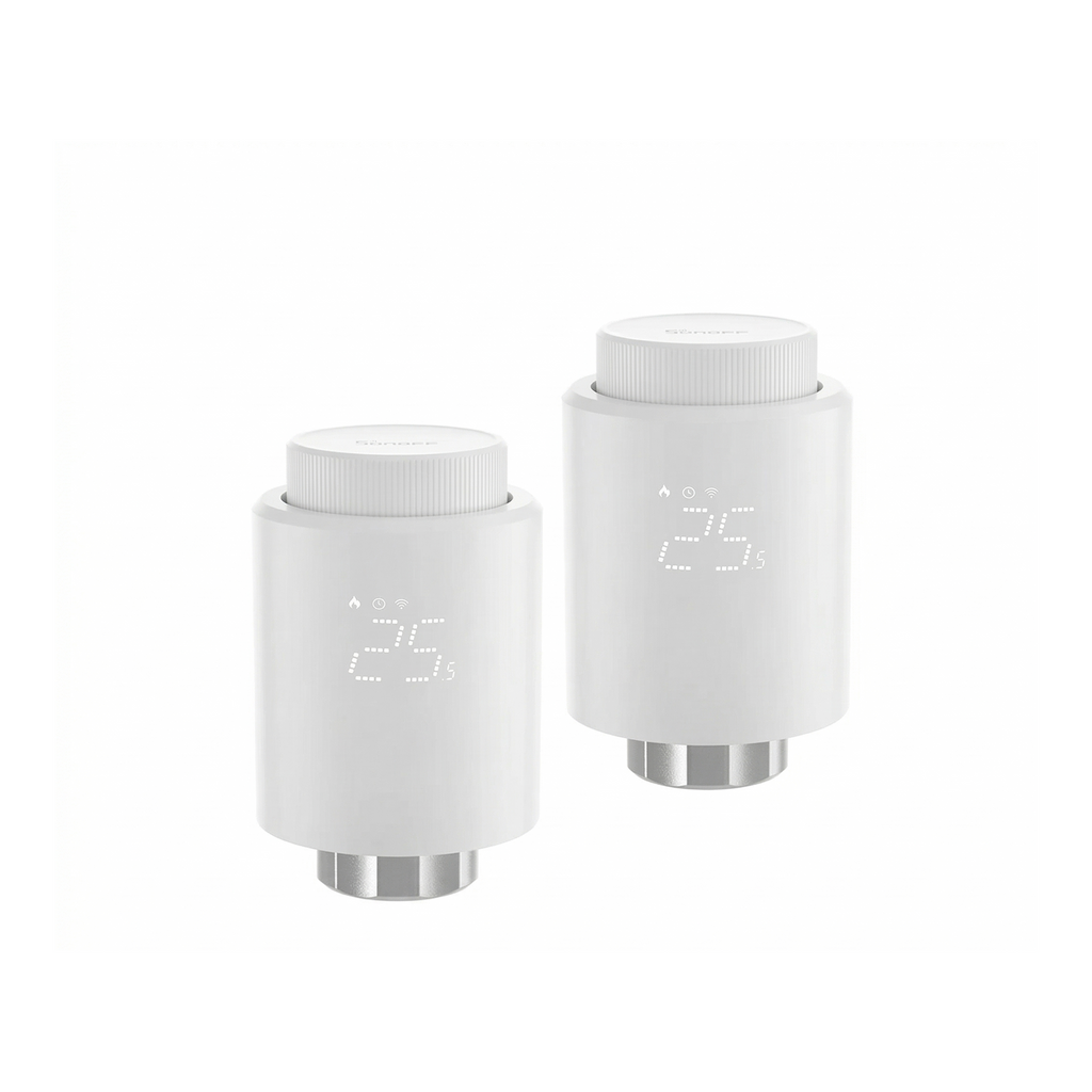 Lot de deux vannes thermostatiques NéoTherm Pro sur fond blanc studio