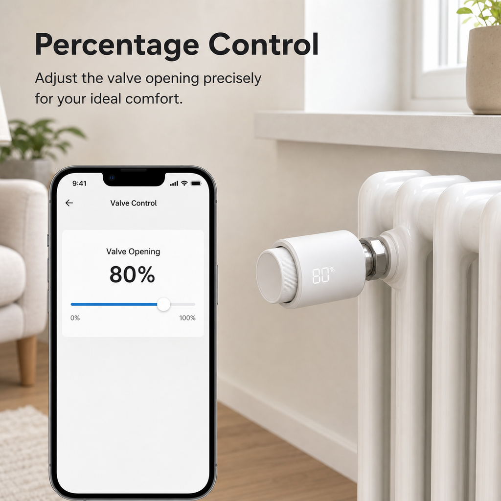 Valve opening percentage control shown on a generic app for NéoTherm Pro