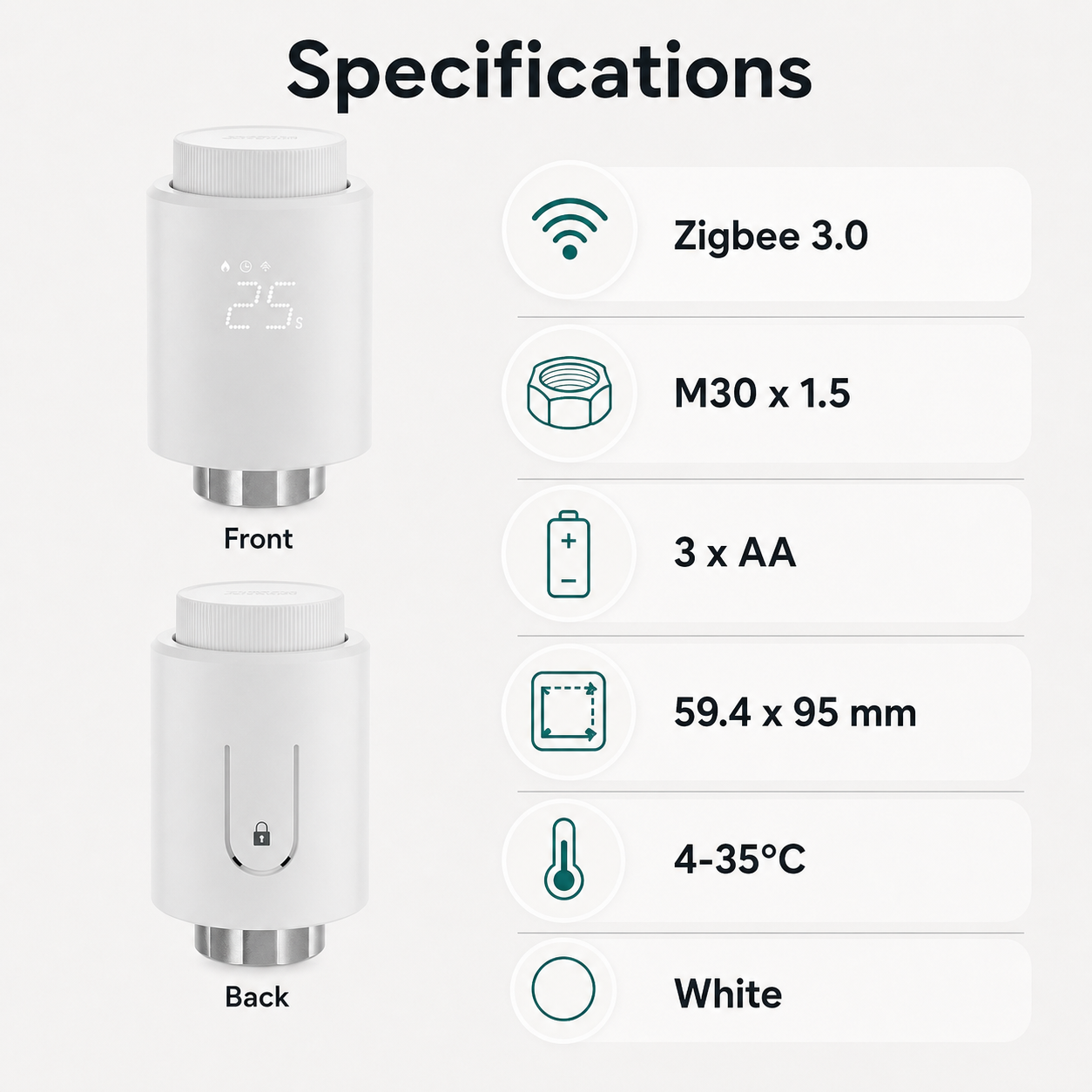 Technical specifications for NéoTherm Pro Zigbee thermostatic radiator valve