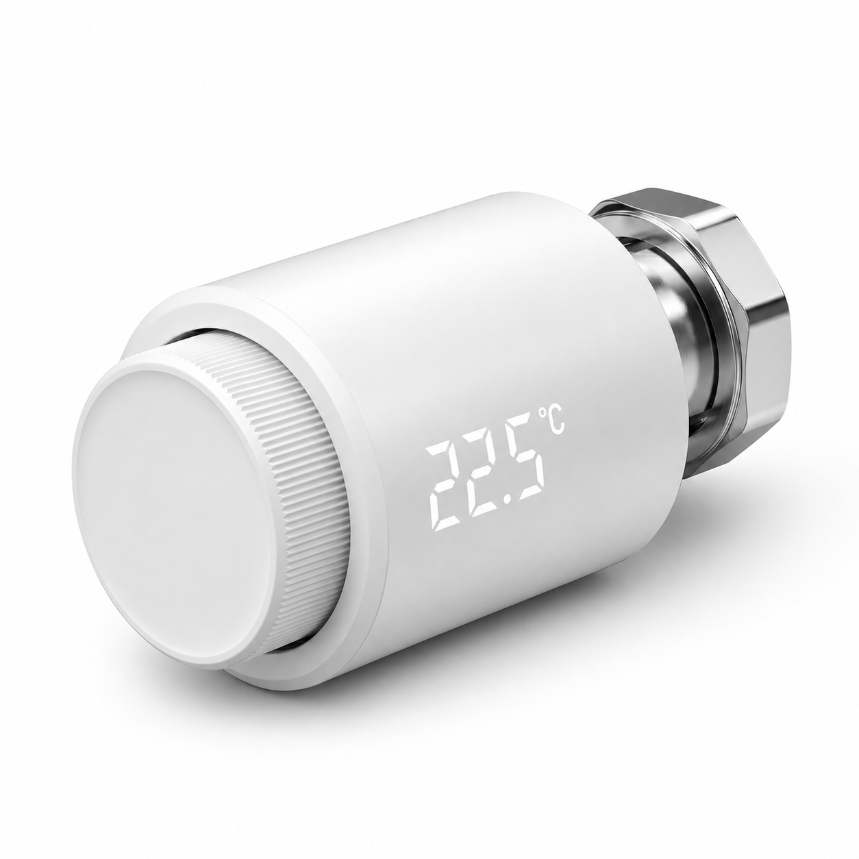 Studio packshot of NéoTherm Pro Zigbee thermostatic radiator valve