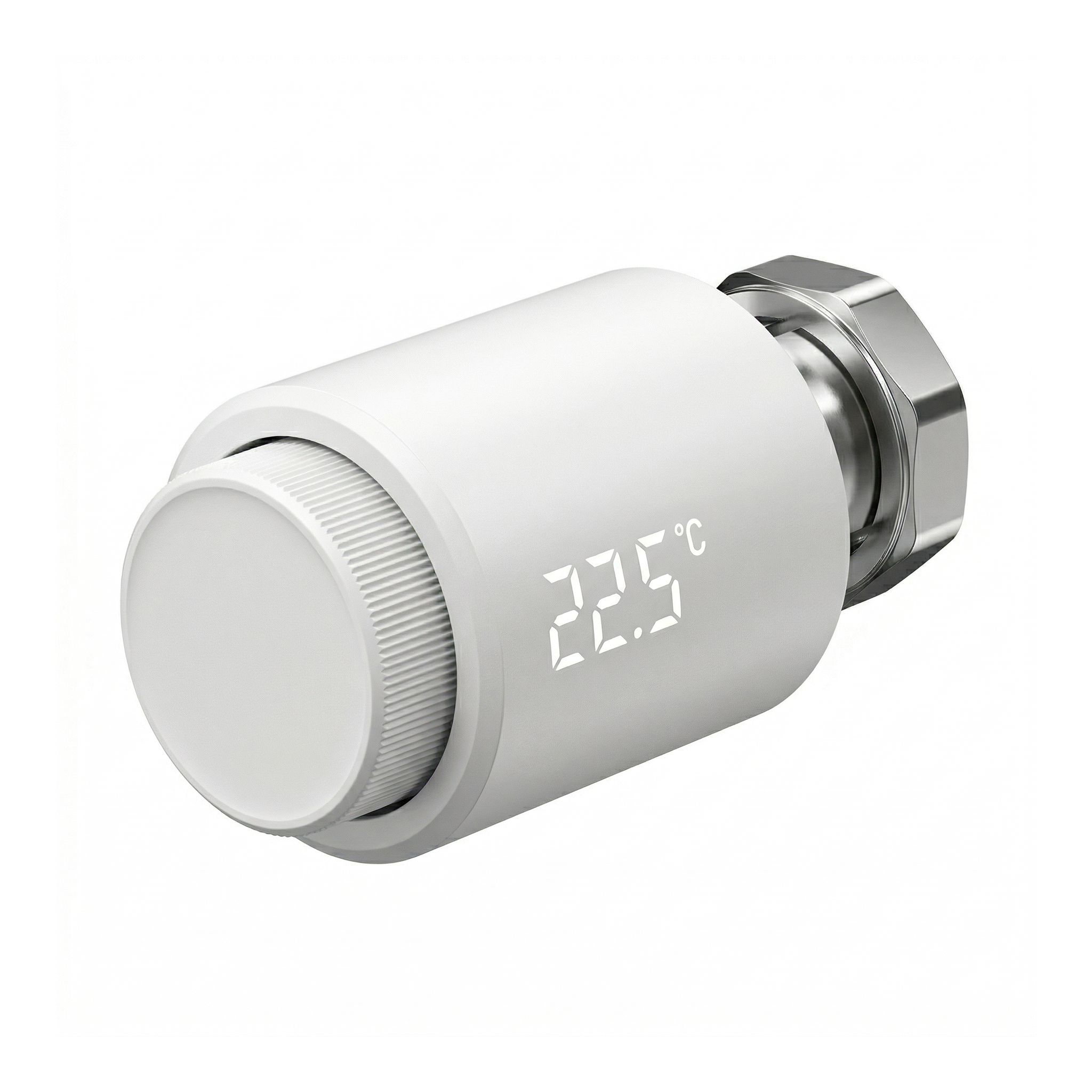 Vanne thermostatique Zigbee NéoTherm Pro sur fond blanc studio