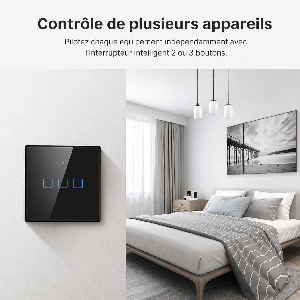 NeoTouch Glass T2 T3 Pro, controle multi appareils chambre.