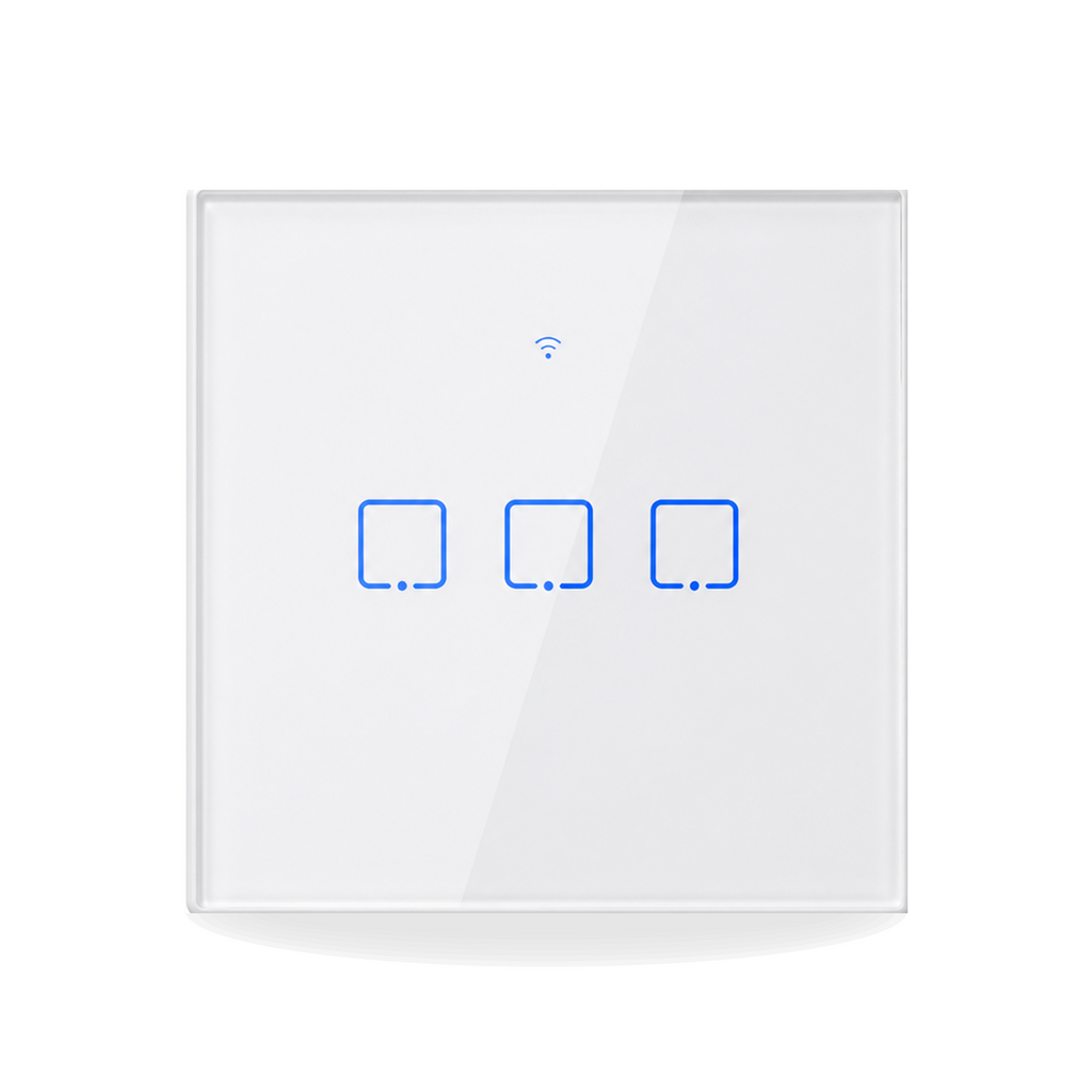 NéoTouch Glass T2/T3 Pro blanc à trois canaux, interrupteur tactile WiFi et RF433 standard UK.